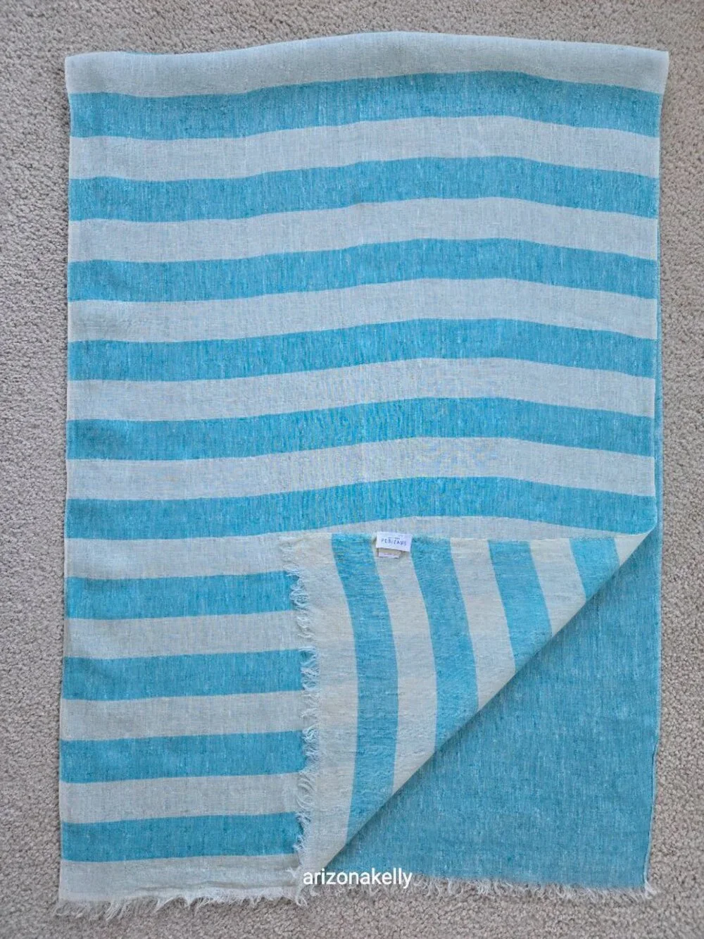 NWOT Linen Scarf Italy Bottega Positano Blue & White Stripe